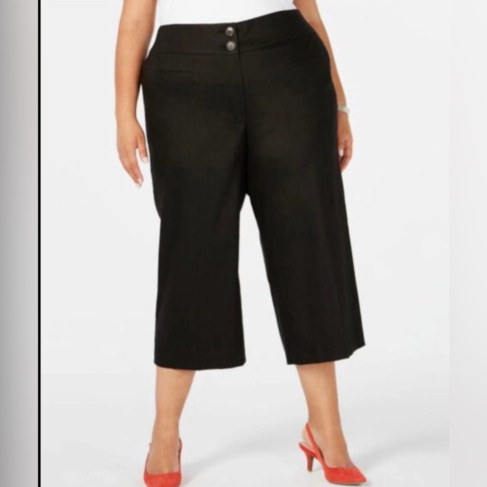 Alfani Culottes Womens Size 8 BF Pants Linen Blend High Waist Stretch Black